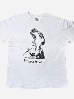 Vintage Virginia‎ Woolf cartoon white cotton T-shirt 1989 Literary Art Novelty